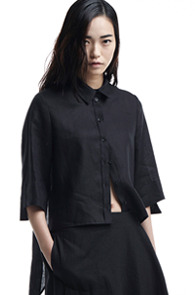 [14SS] back slit linen shirt (black)