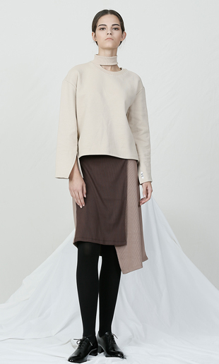 [15 F/W] button wrap skirt (camel+brown)  