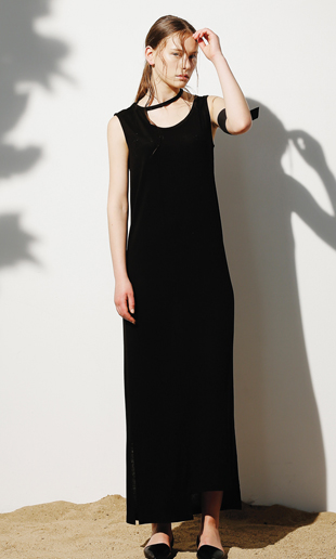 [70%] string neck long dress (black) 