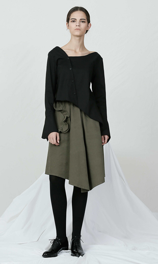 ruffle one pocket skirt (khaki)