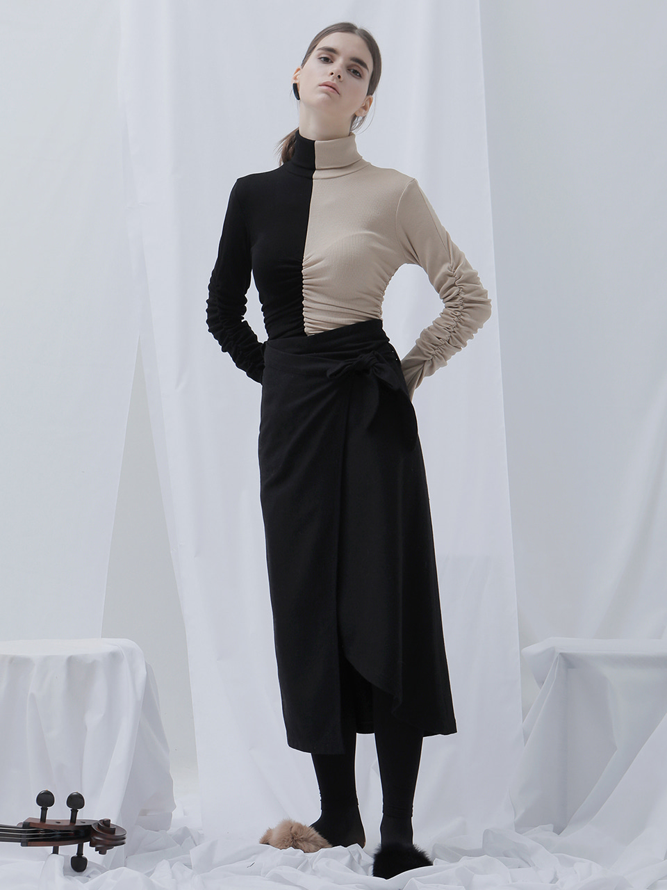 [EVENT] 17 WINTER unbalanced wool wrap-skirt (black)