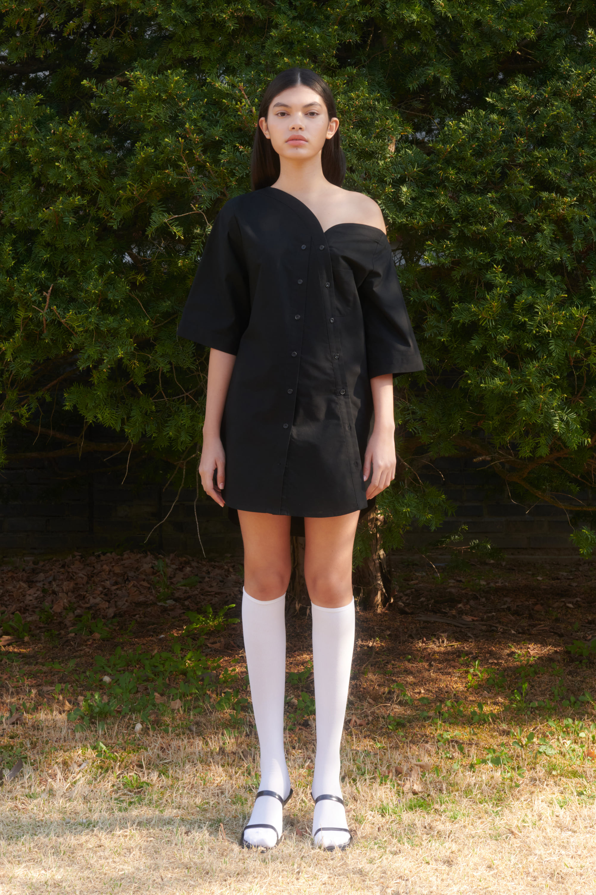 OXFORD TULIP MINI SHIRT DRESS (BLACK)
