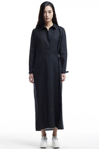 [14SS] right angle_linen long shirt dress (black)