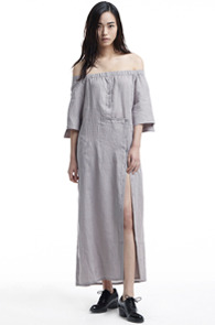 [14SS] right angle_off-shoulder linen dress (grey)