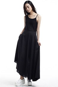 [14SS / SALE] unbalance linen+see through skirt (black)