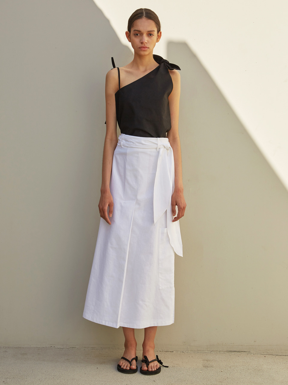 linen scarf long skirt (white)