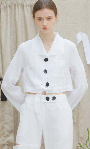 linen crop blouse-jacket (white)