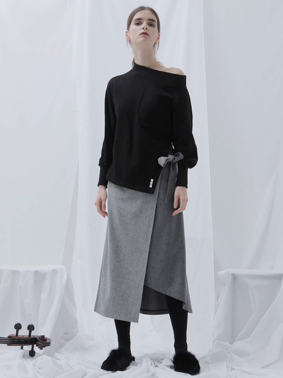 [EVENT] 17 WINTER unbalanced wool wrap-skirt (gray)