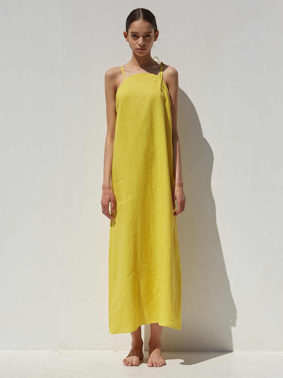 round linen long dress (yellow)