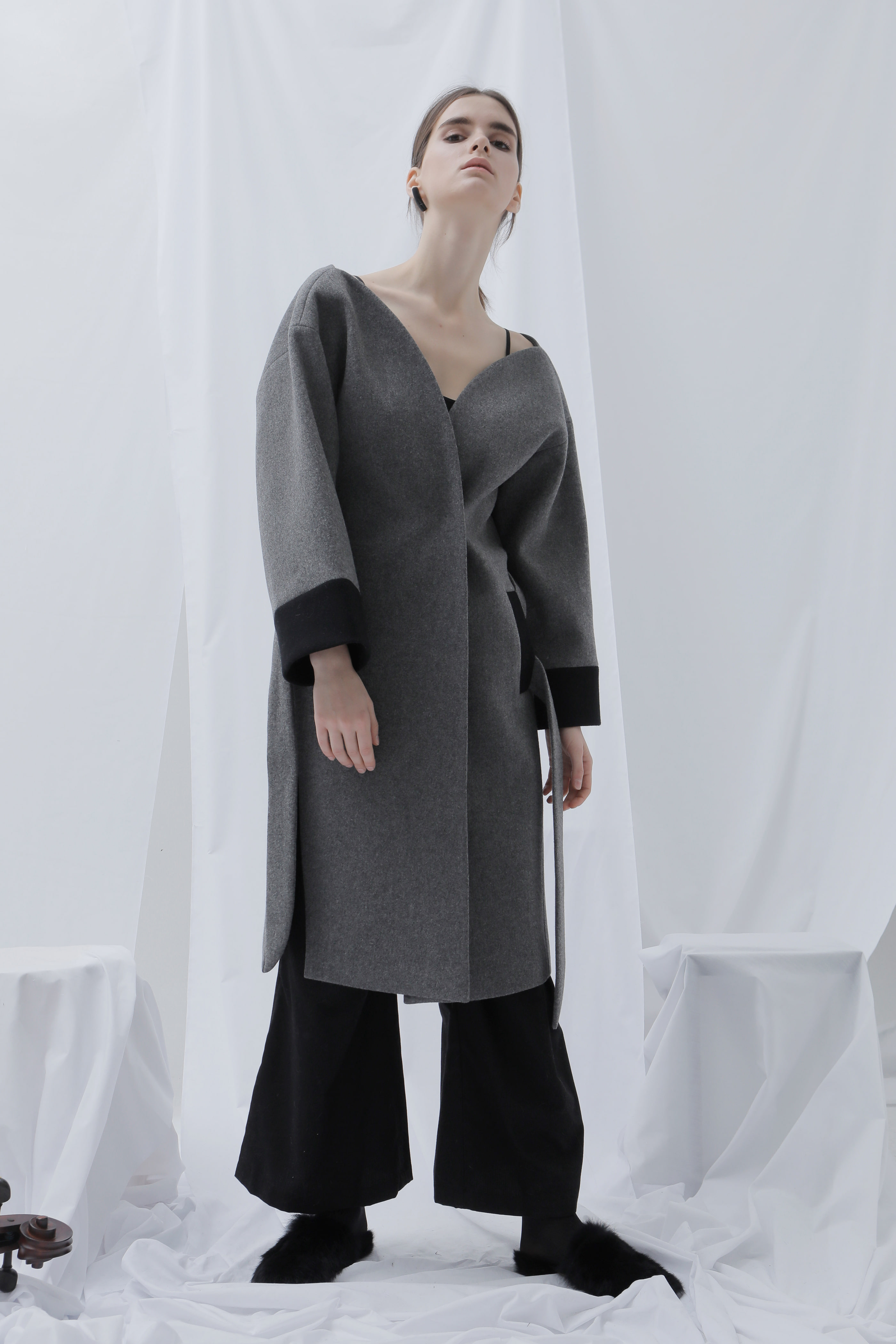 tulip robe wool coat (gray)