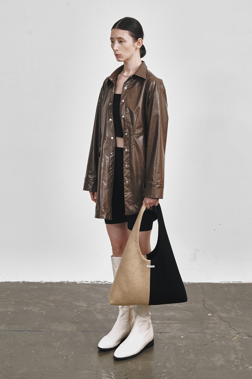 ECO-LEATHER SHIRT DRESS (BROWN) (2colors)