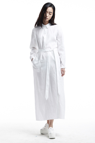 [14SS / SALE] right angle_linen long shirt dress (white)