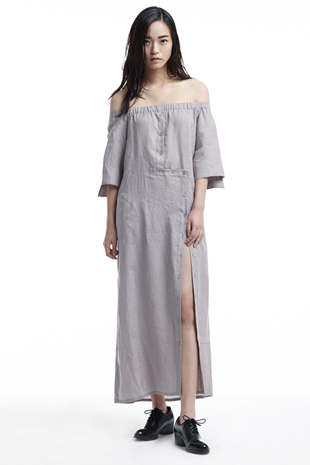 [14SS] right angle_off-shoulder linen dress (grey)