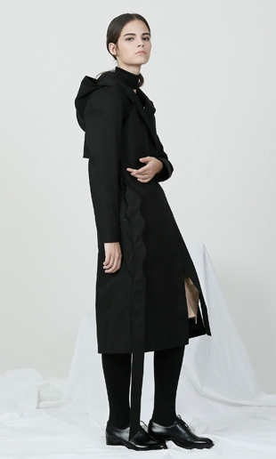 hood long trench coat (black)