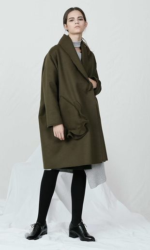 ruffle pocket over-sized wool coat (khaki)