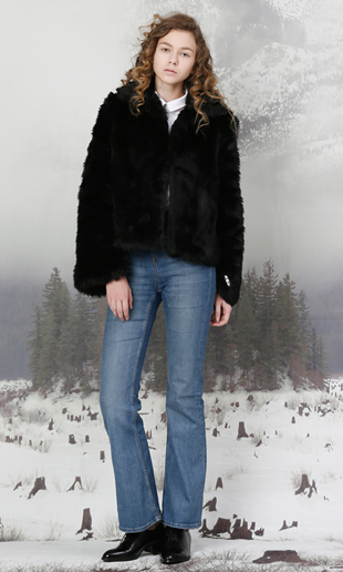 slit sleeve faux fur jacket (black)