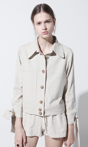 [16 SUMMER] ribbon linen blouse-cardigan (beige) 