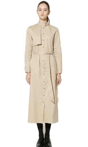 buckle strap trench long dress (beige)