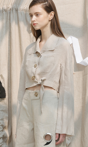 linen crop blouse-jacket (beige)