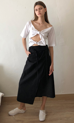 linen wrap skirt (black)