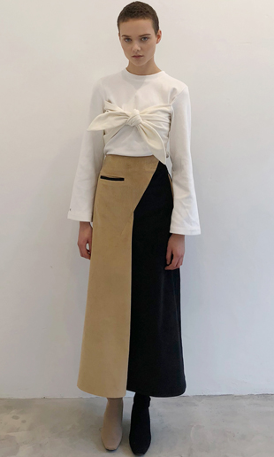 corduroy long skirt (beige+black)