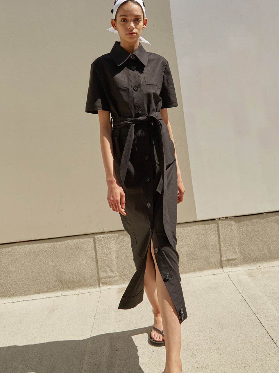 linen shirt dress (black)