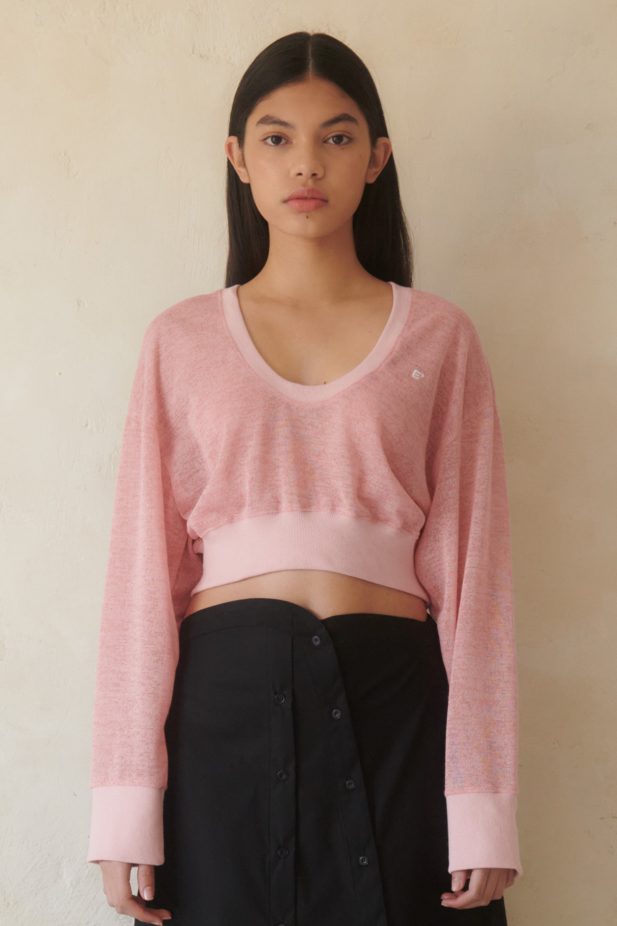 U-NECK CROPPED TOP (PINK) (3colors)