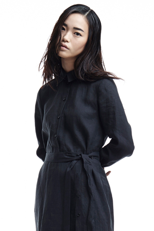 [14SS] right angle_linen long shirt dress (black)