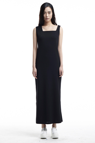 [14SS / SALE] unbalance shoulder long dress (black)