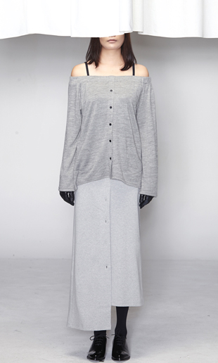 [70%] off-shoulder cardigan-blouse (grey)