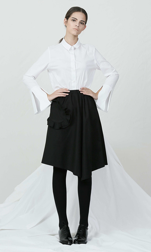 ruffle one pocket skirt (black)