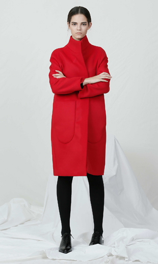 stand collar wool coat (red)