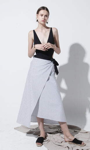 stripe long wrap skirt (gray)