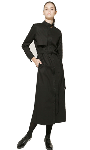 buckle strap trench long dress (black)
