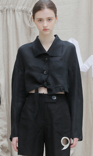 17 SS linen crop blouse-jacket (black)