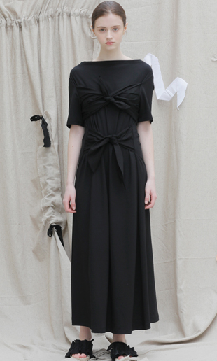 17 SUMMER ribbon point long dress (black)