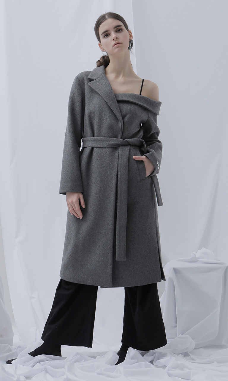 unbalanced tailored wool coat (gray)