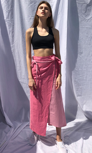 18 SS linen wrap skirt (pink)