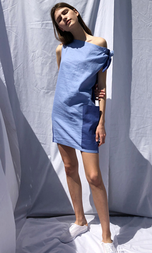 ribbon linen mini dress (blue)