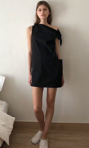 18 SS ribbon linen mini dress (black)